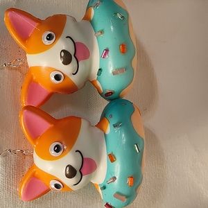 Soft Squshie Corgi Earrings with Donut and Sprinkles